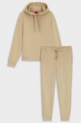 Cotton tracksuit set in a relaxed fit with logo, Beige