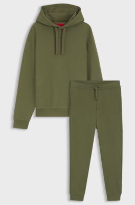 Cotton tracksuit set in a relaxed fit with logo, Olive