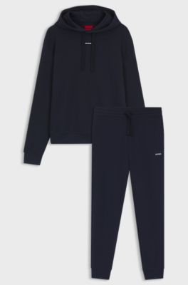 Two-piece logo-print tracksuit set in cotton terry, Dark Blue