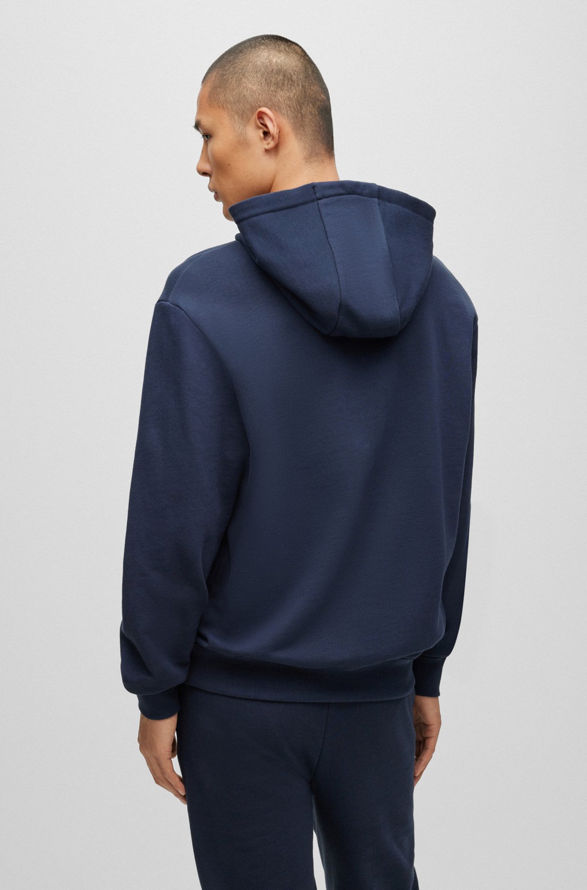 Cotton-terry tracksuit with contrast branding, Dark Blue