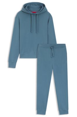 Two-piece logo-print tracksuit set in cotton terry, Blue