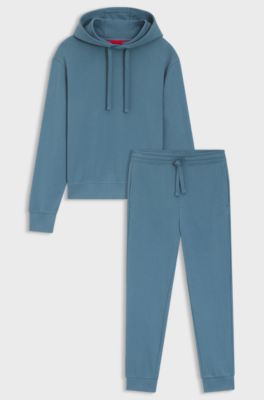 Two-piece logo-print tracksuit set in cotton terry, Blue