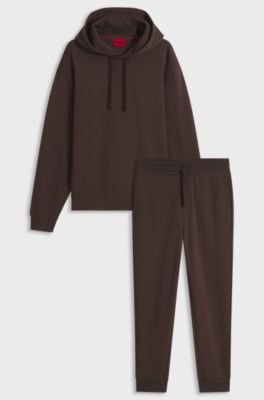 Set di tuta sportiva relaxed fit in cotone con logo, Marrone