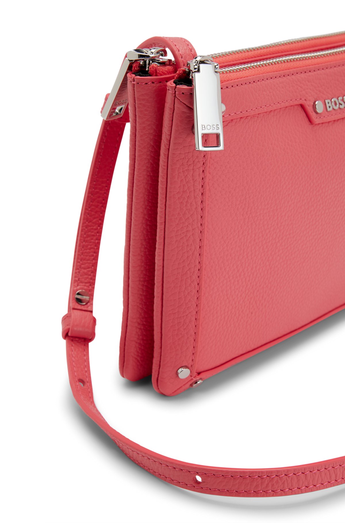 BOSS - Grained-leather crossbody bag with logo lettering