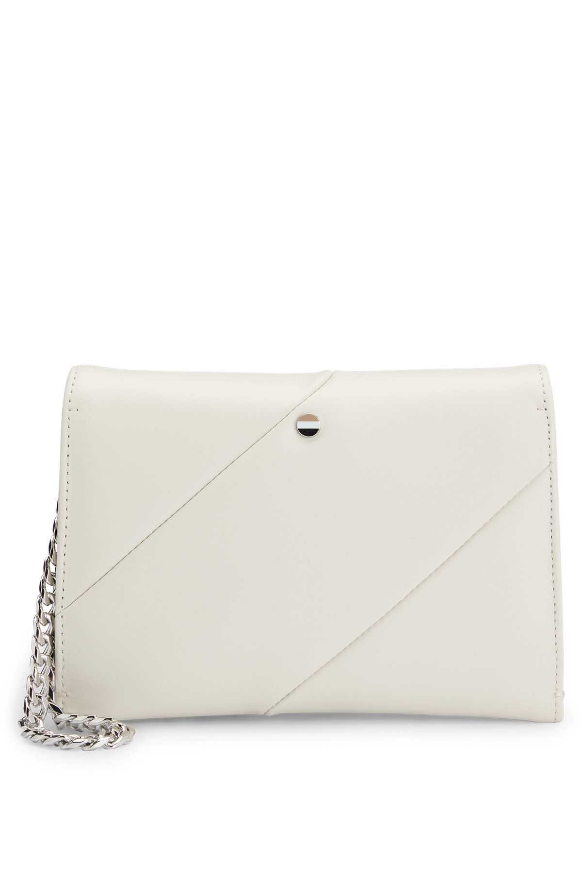 Grained-leather clutch bag with logo lettering, White