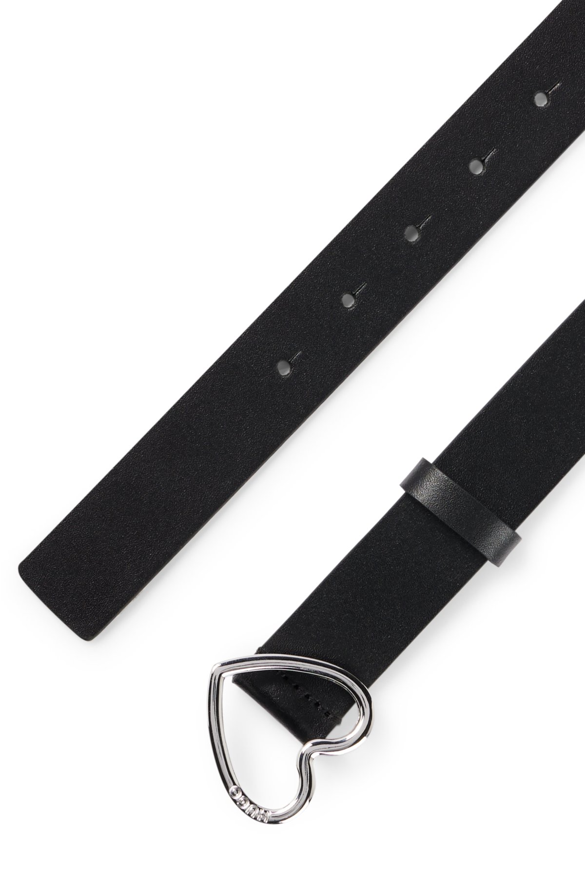 HUGO - Italian-leather belt with branded heart-shaped buckle