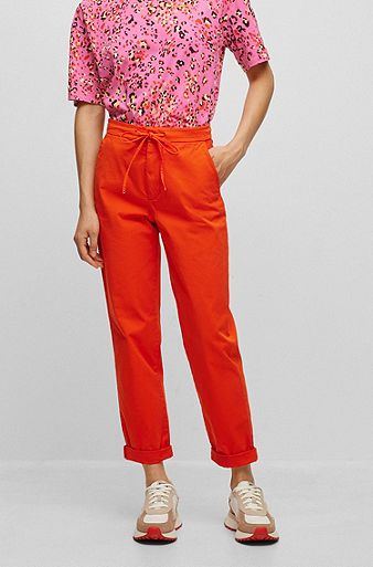 Regular-fit trousers in stretch-cotton twill, Orange