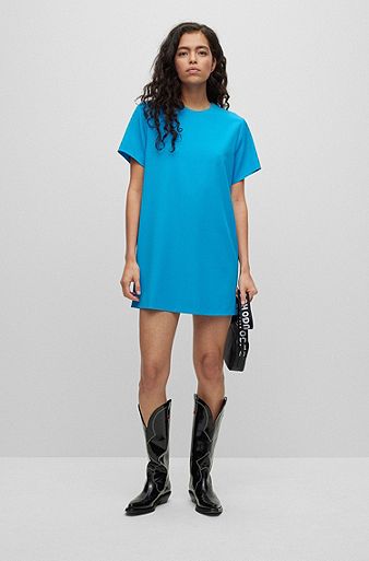 Relaxed-fit T-shirt dress with rear zip, Turquoise