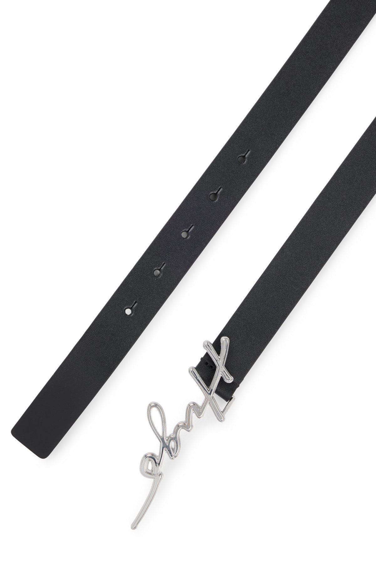 Italian-leather belt with handwritten-logo buckle, Black