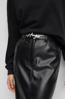 HUGO Men’s Bold Logo Buckle Leather Belt – Classic Style With Signature Closure - View #7