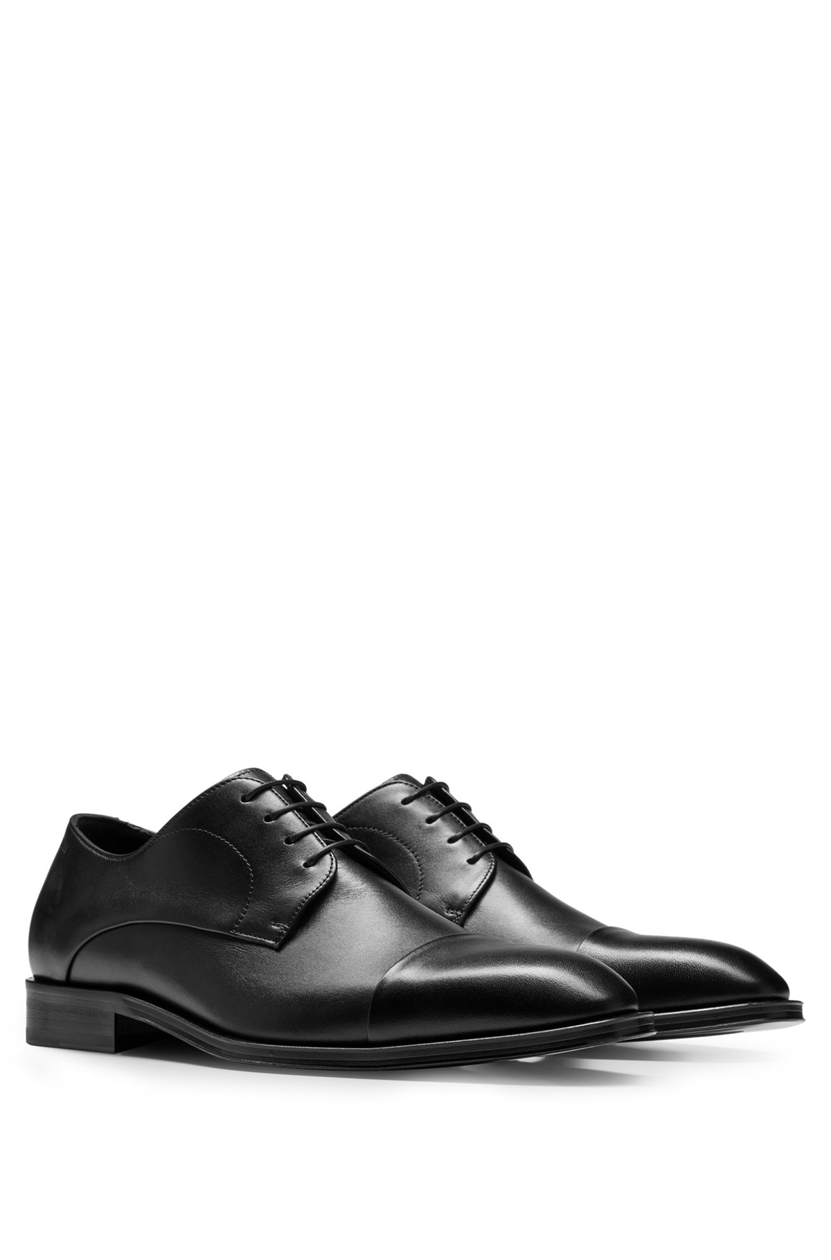 Leather Derby lace-up shoes with embossed logo, Black