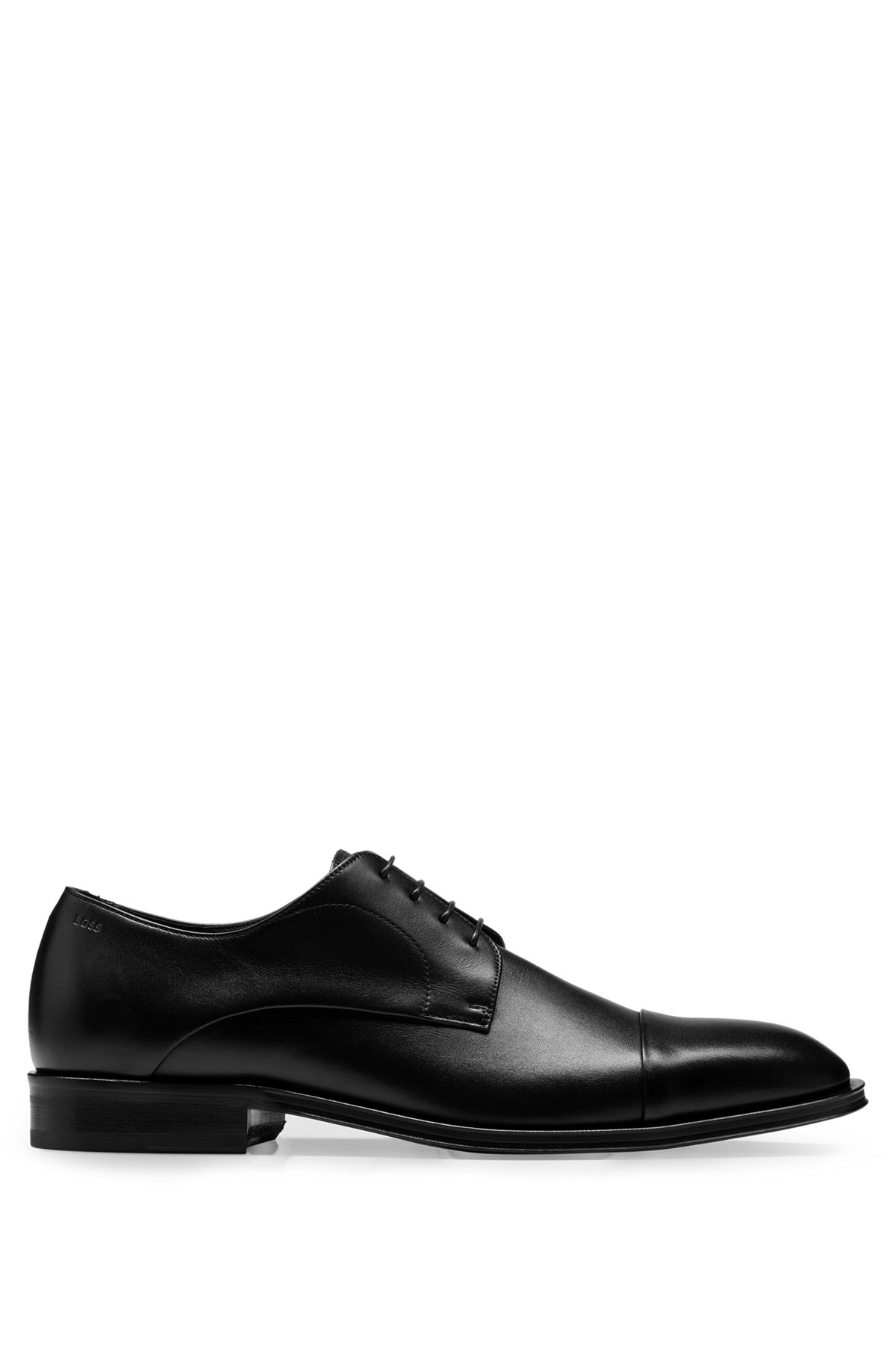 Leather Derby lace-up shoes with embossed logo, Black
