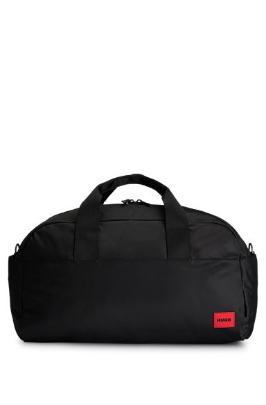 Bolsa de viaje con parche de logo rojo y asa doble, Negro