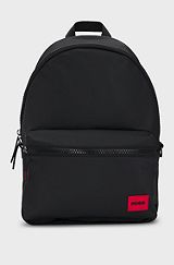 Backpack in matte fabric with red logo label, Black
