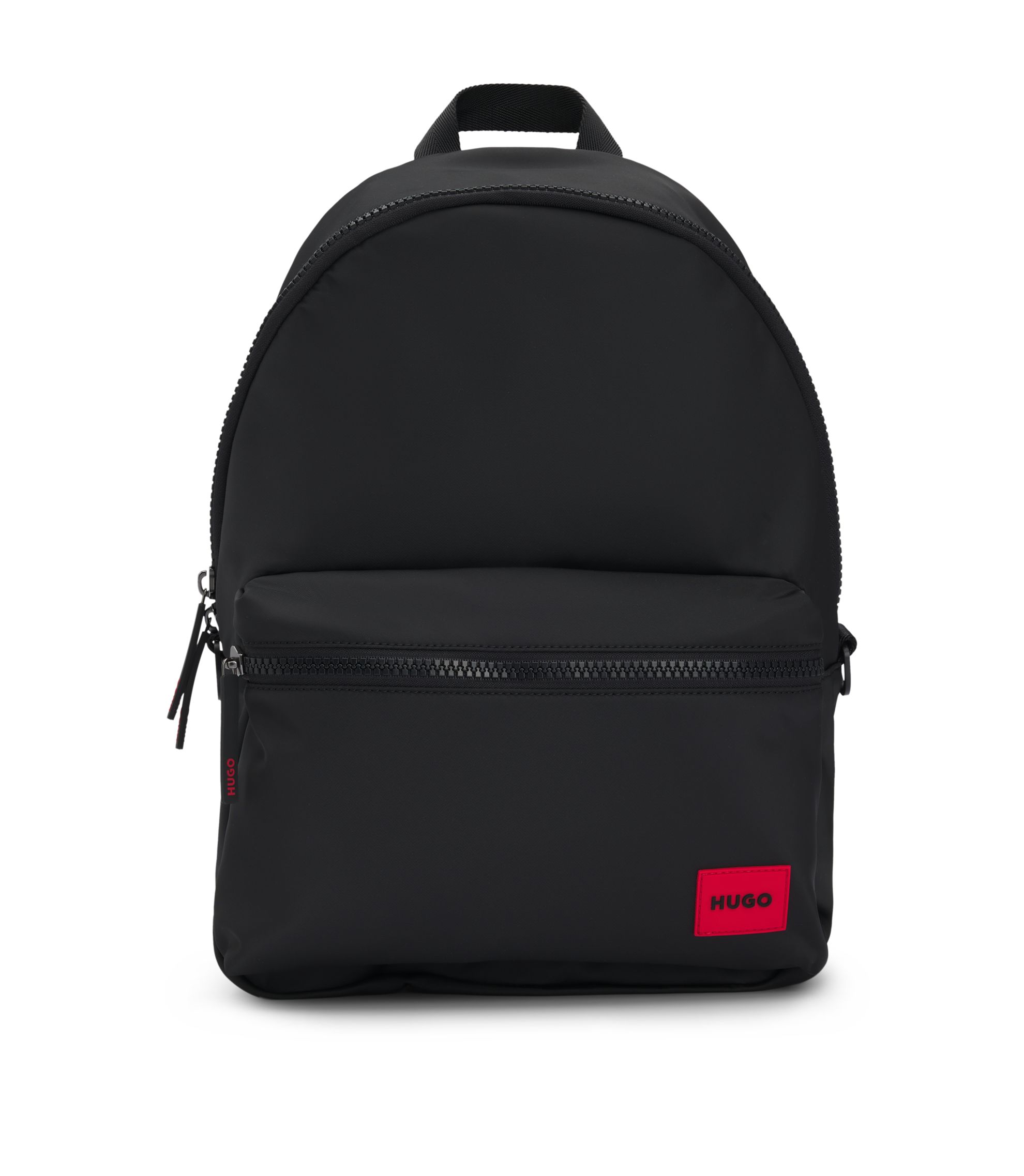 HUGO - Backpack in matte fabric with red logo label - Black