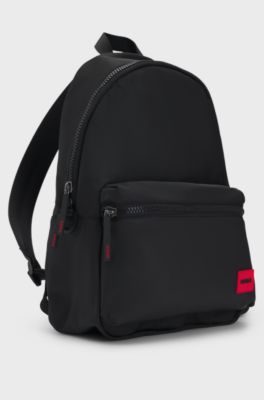 Backpack in matte fabric with red logo label, Black