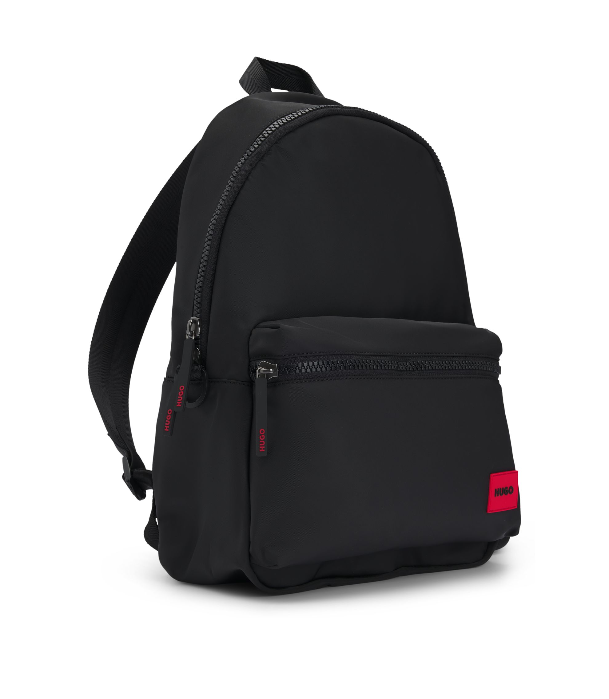 HUGO - Backpack in matte fabric with red logo label - Black