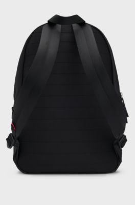 Backpack in matte fabric with red logo label, Black