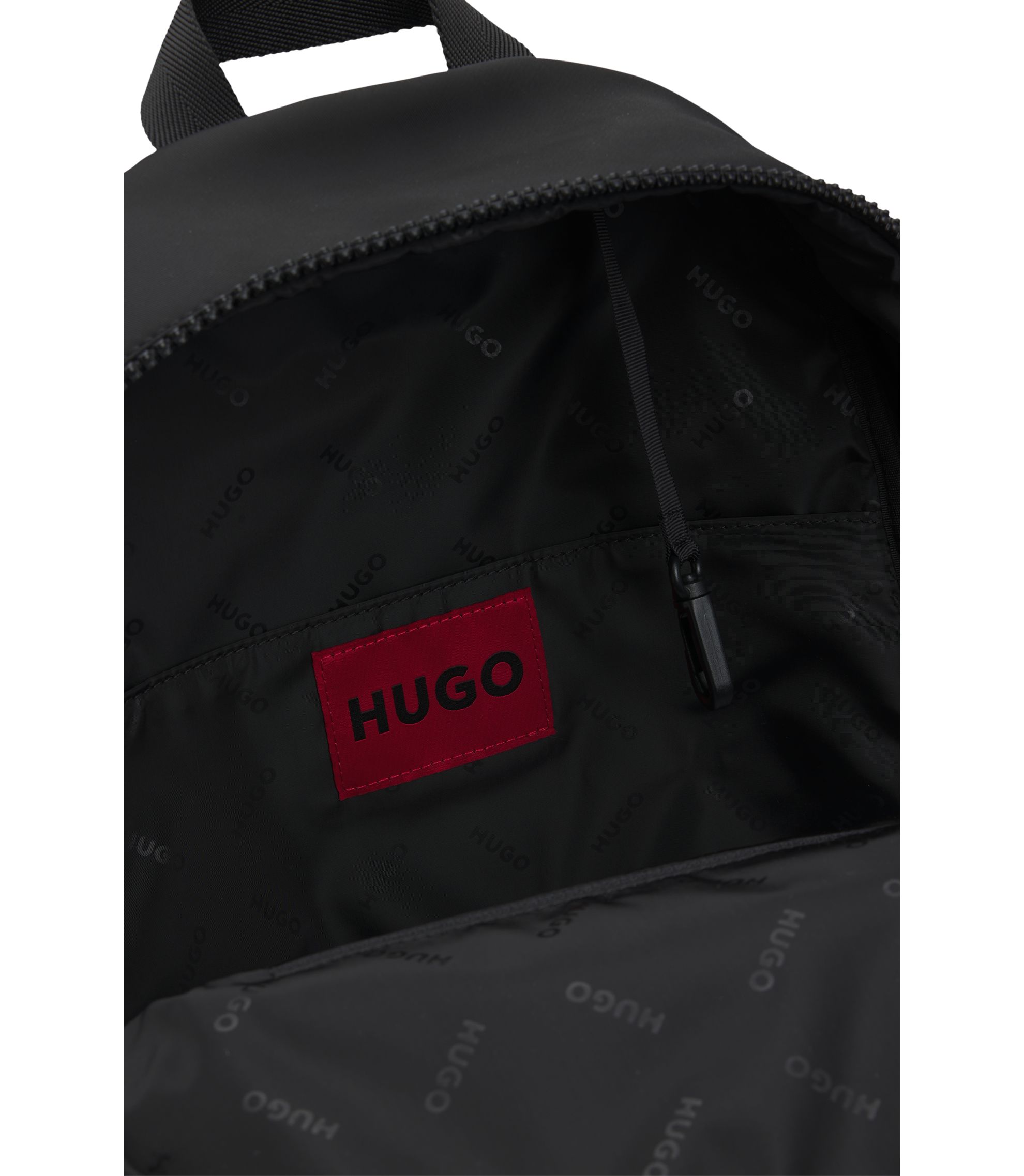 HUGO Rucksack aus mattem Gewebe mit rotem Schwarz