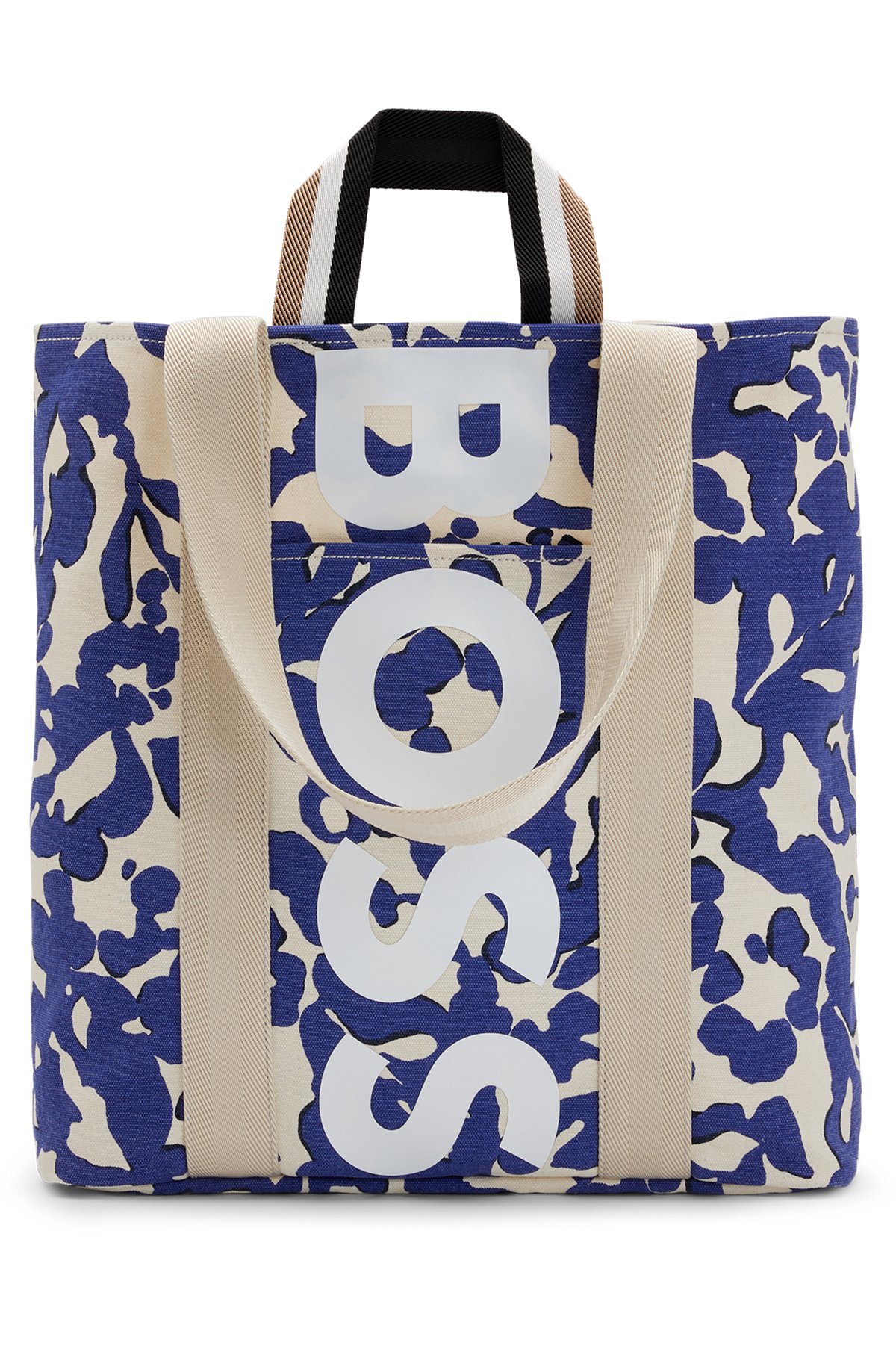 Structured-canvas tote bag with seasonal print and logo, Patterned
