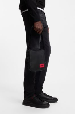 Sac reporter avec &eacute;tiquette logo caoutchout&eacute;e, Noir