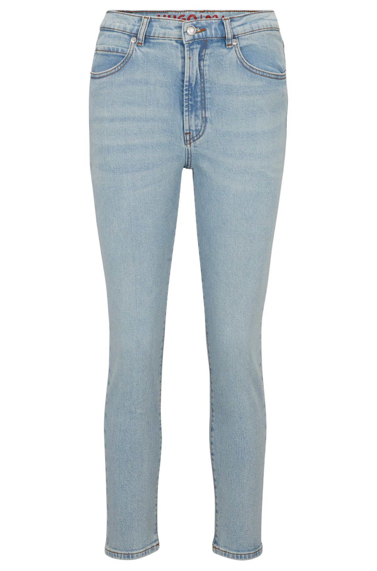 Slim-fit jeans in vintage-wash stretch denim, Turquoise