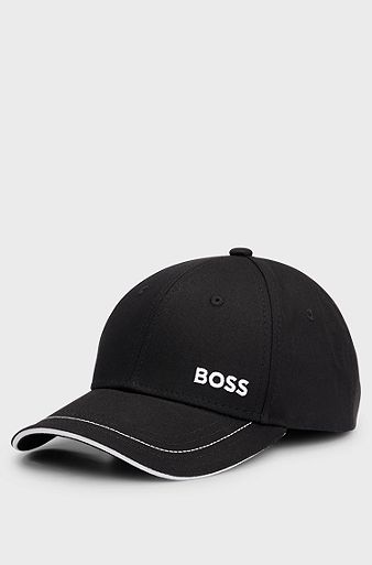 Cotton-twill cap with embroidered logo and metal buckle, Black