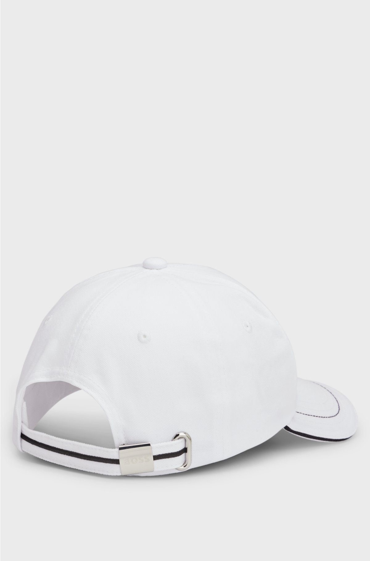 Cotton-twill cap with embroidered logo and metal buckle, White