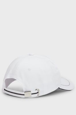 Cappellino in twill di cotone con dettagli a contrasto e logo ricamato, Bianco
