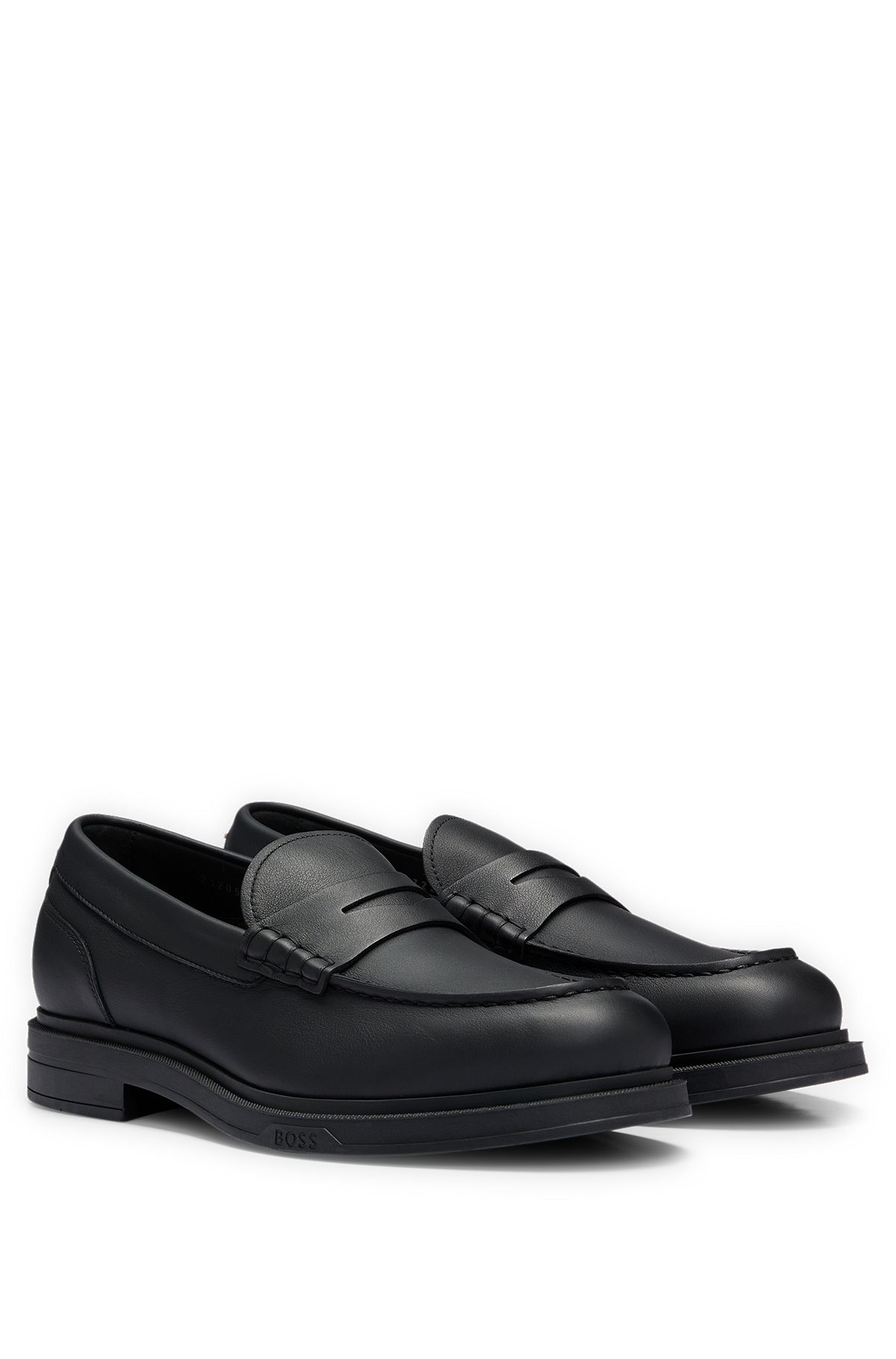 Italian leather loafers with signature-stripe detail, Black