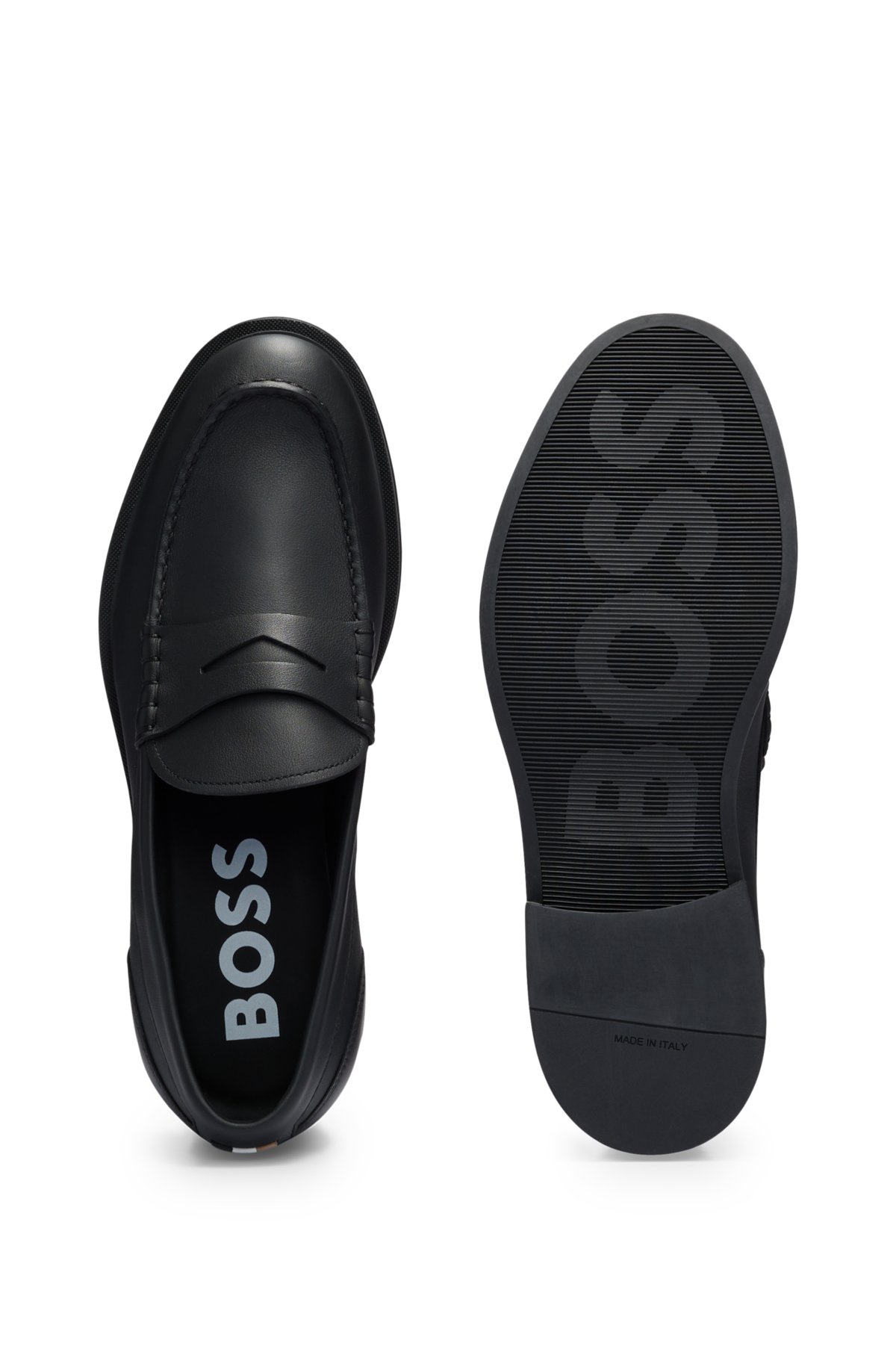 BOSS - Italian leather loafers with signature-stripe