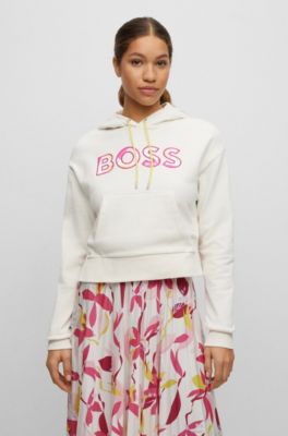 BOSS - Cotton-blend relaxed-fit hoodie with printed logo