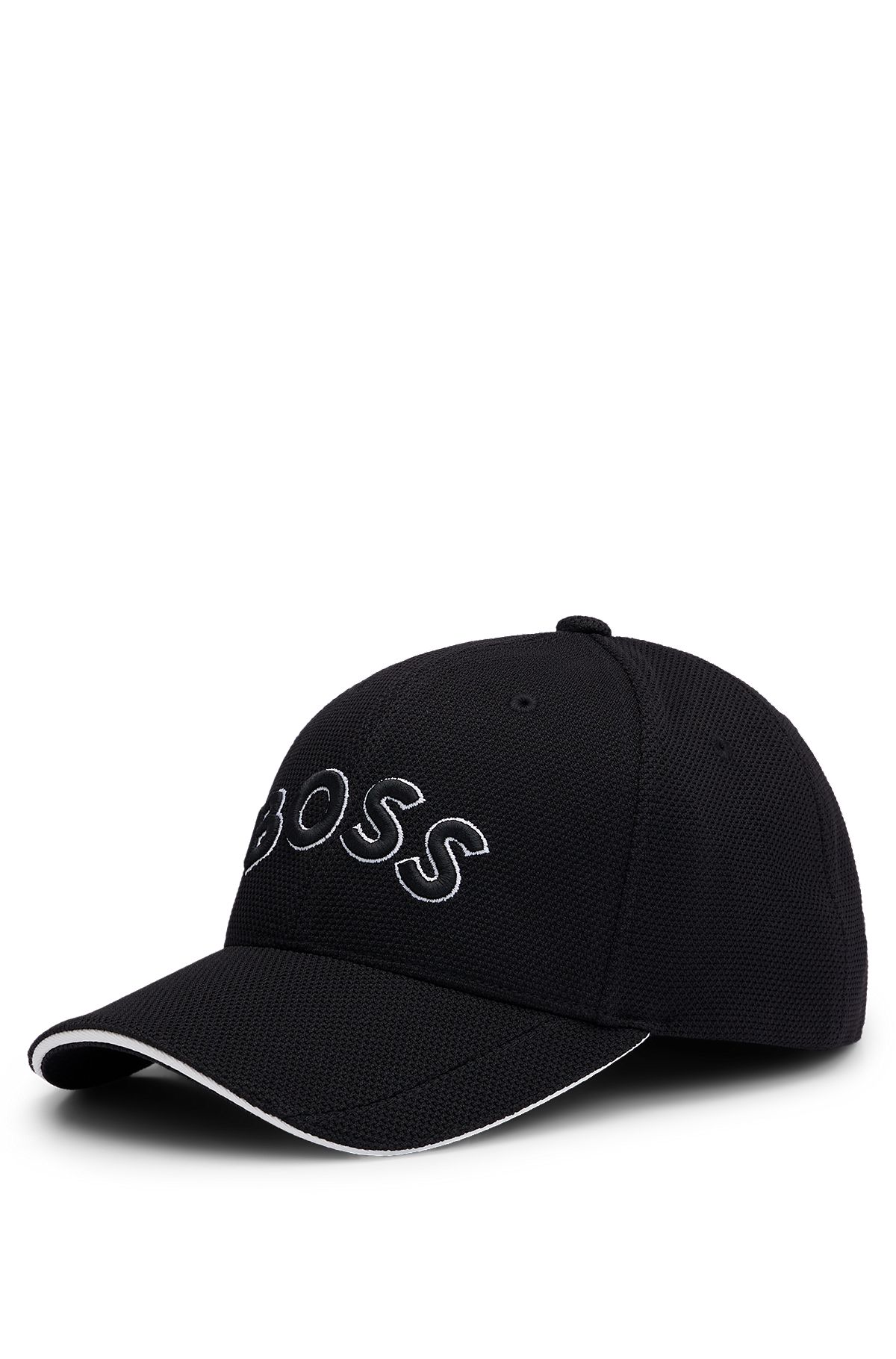 Logo-embroidered cap in woven piqué, Black