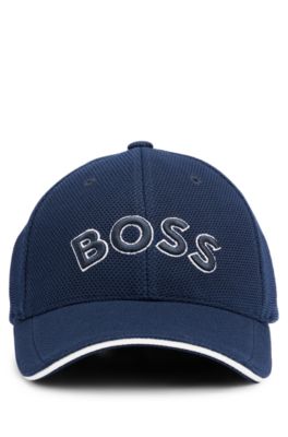 Logo-embroidered cap in woven piqu&eacute;, Dark Blue