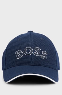 Logo-embroidered cap in woven piqu&eacute;, Dark Blue