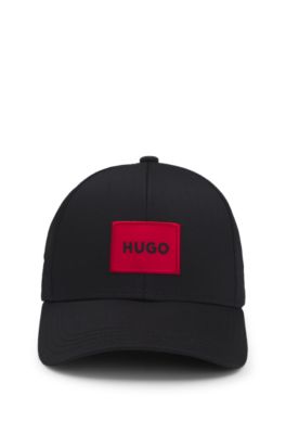 Cotton-twill cap with red logo label, Black