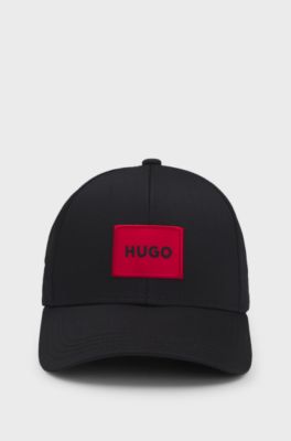 Casquette en twill de coton avec &eacute;tiquette logot&eacute;e rouge, Noir