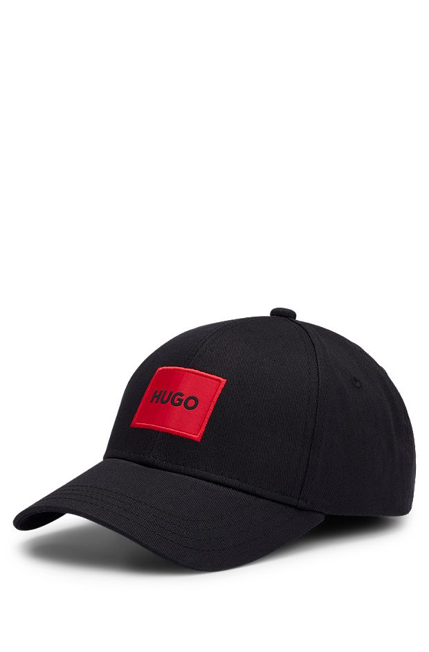 Cap aus Baumwoll-Twill mit rotem Logo-Label, Schwarz