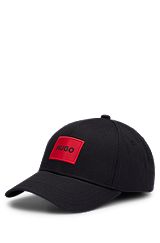 Cappellino in twill di cotone con etichetta con logo rossa, Nero