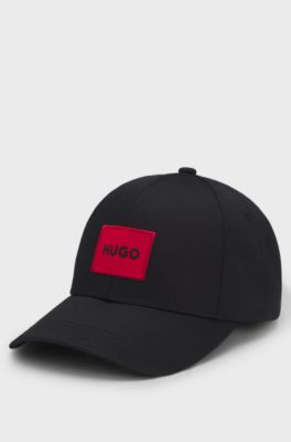 Cotton-twill cap with red logo label, Black
