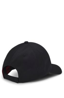 Cotton-twill cap with red logo label, Black