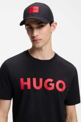 Cotton-twill cap with red logo label, Black