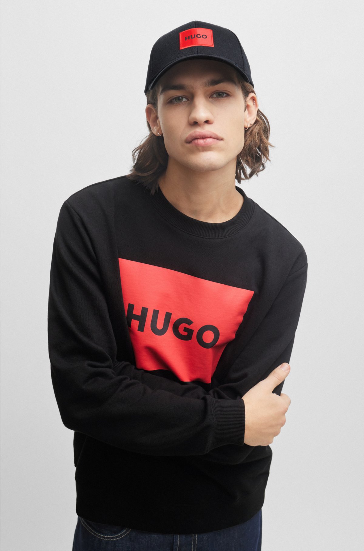 HUGO - Cotton-twill cap red label logo with