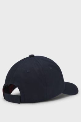 Cap aus Baumwoll-Twill mit rotem Logo-Label, Dunkelblau
