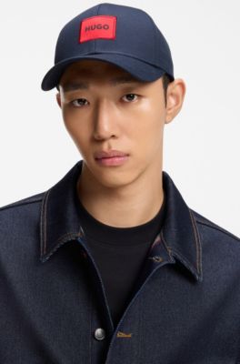 Cotton-twill cap with red logo label, Dark Blue