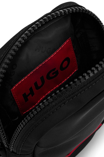 HUGO 雨果红色徽标标签特别面料记者包,  002_Black