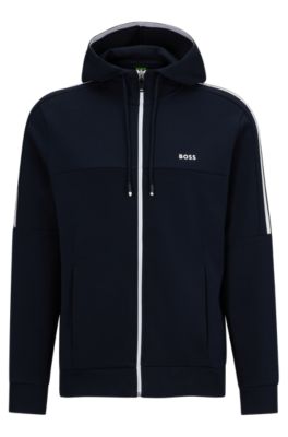 BOSS - Cotton-blend zip-up hoodie with contrast trims