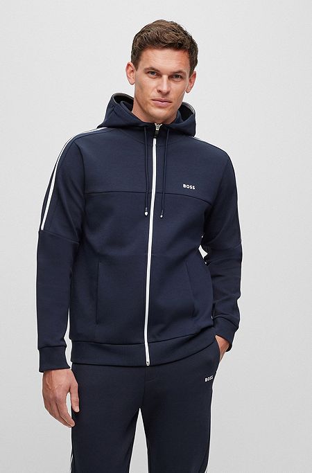 Cotton-blend zip-up hoodie with contrast trims, Dark Blue