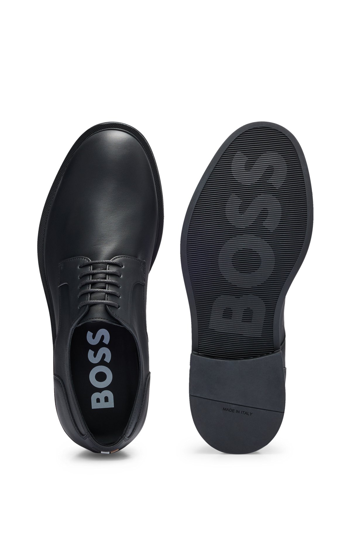 BOSS - Leather Derby shoes with signature-stripe detail