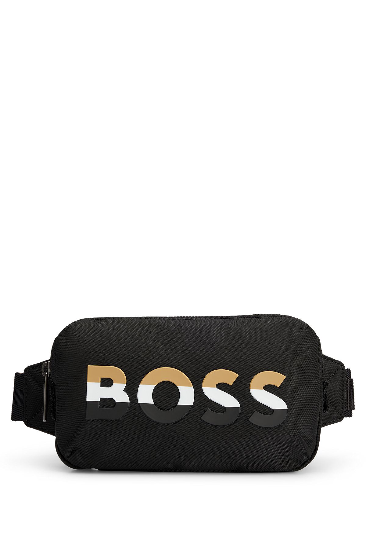 Belt bag with signature-stripe logo and strap, Black